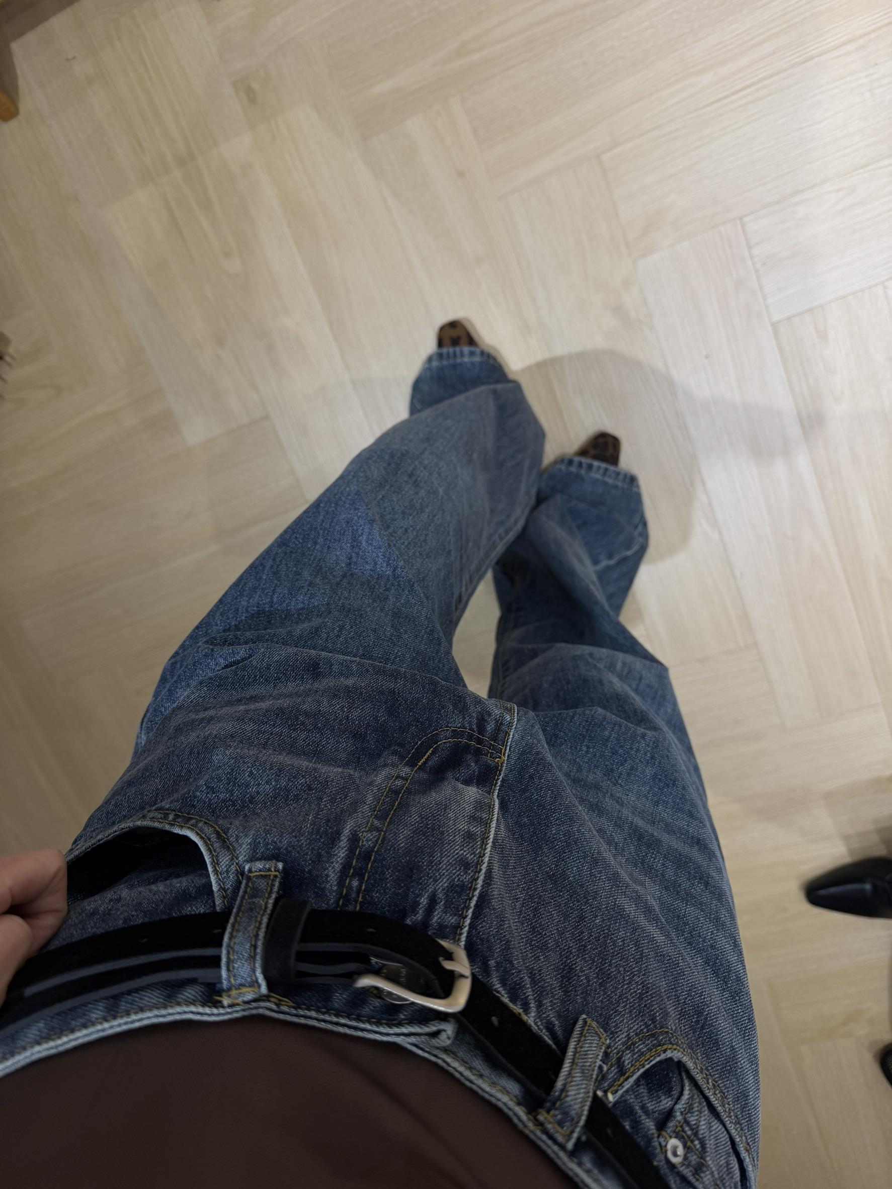 貓爪紋直筒牛仔褲